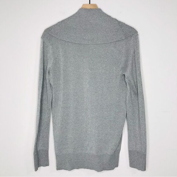 Michael Kors Cowl Neck Knit Silver Metallic Sweater Petite - Picture 2 of 10